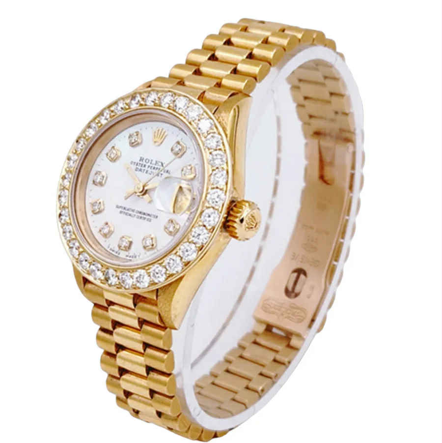 *Ladies Rolex 26mm Presidential 18K Solid Yellow Gold Watch with Mother of Pearl Diamond Dial and 2CT. Diamond Bezel. (UNWORN 69178) | Includes Diamond Bezel