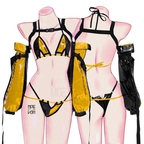 DANGER Cyber Cat Bikini with Sleeves - Yellow & Black / XS/S