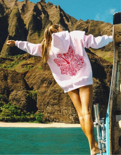 "Hawaii Hibiscus" Hoodie in Blush | XS