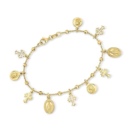 Ross-Simons Italian 18kt Gold Over Sterling Religious Charm Bracelet. 8 inches