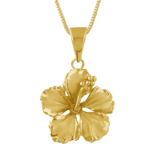 Sterling Silver 17mm Hibiscus Pendant Necklace, 16+2" Extender | 4. Yellow Gold Tone SS