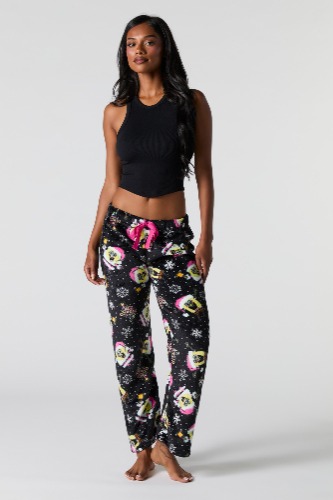 Plush Printed Pajama Pant | Black / XL