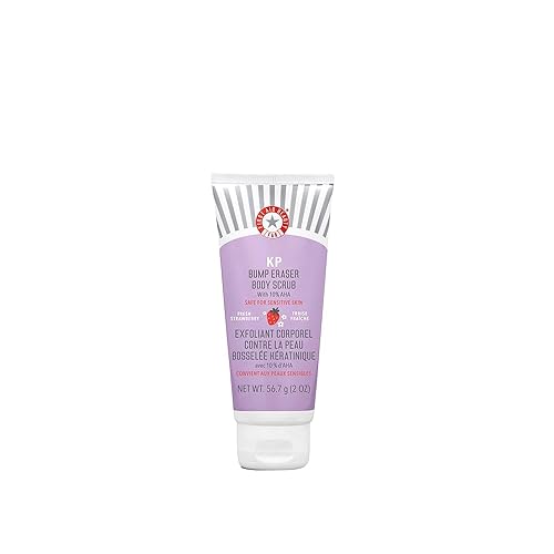 First Aid Beauty - KP Bump Eraser Body Scrub with 10% AHA, Keratosis Pilaris Exfoliating Skin Cleanser with 10% Lactic Acids Glycolic, Pumice & Bisabolol, Reduces Bumps, Strawberry Scent, 2 oz - 2 Ounce