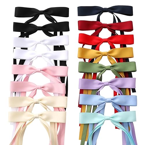 WORTL 16 PCS Hair Bows for Women,Hair Ribbon Hair Bows With Long Tail,Hair Bow Clips Hair Barrettes for Women Accessories - 16PCS 12 Color mixing