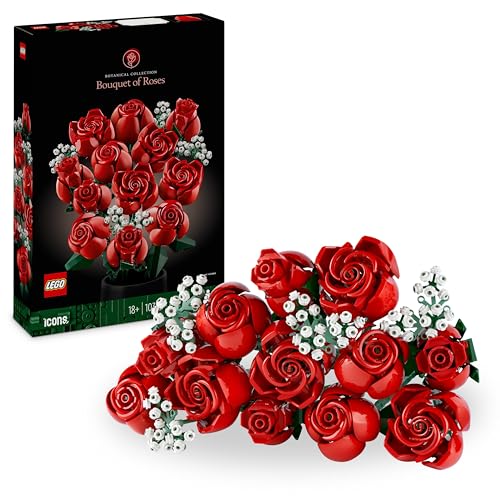 LEGO Icons Bouquet of Roses, Artificial Flowers Set for Adults, Botanical Collection, Home Décor Accessories, Mother's Day Treat, Gifts for Women, Men, Her or Him, Relaxing Activities 10328