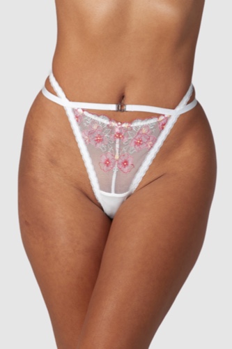 Ditsy Embroidered Thong - White | S