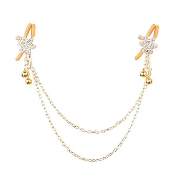 Flower Body Chain Clip for Women Men Adjustable Bells Nipple Clamps Chain Non-Piercing Stainless Steel Body Clips Chain Breast Chest Clamps for Women Faux Body Rhinestone Jewelry, Plastic, No Gemstone