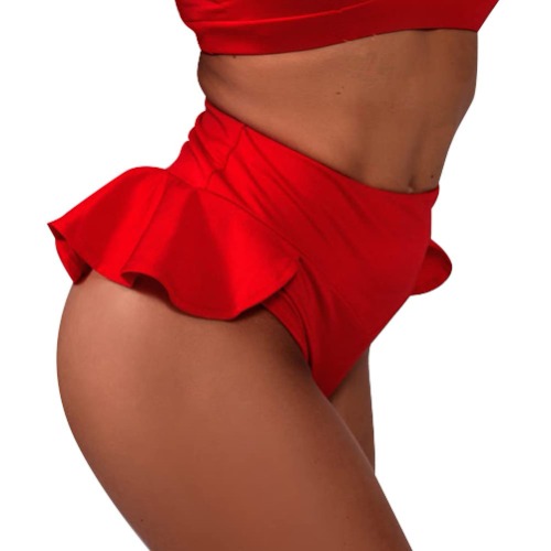Women's Ruffle High Waisted Yoga Shorts Booty Hot Panties Butt Lifting Short Workout Gym Dance Shorts Clubwear - Medium - Red
