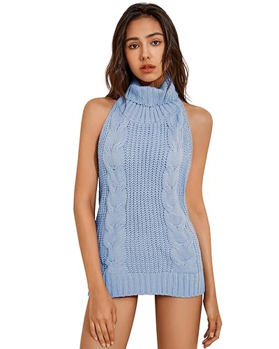 YOMORIO Womens Anime Virgin Killer Sweater Japanese Turtleneck Knitted Underwear Backless Pullover - Medium - Blue