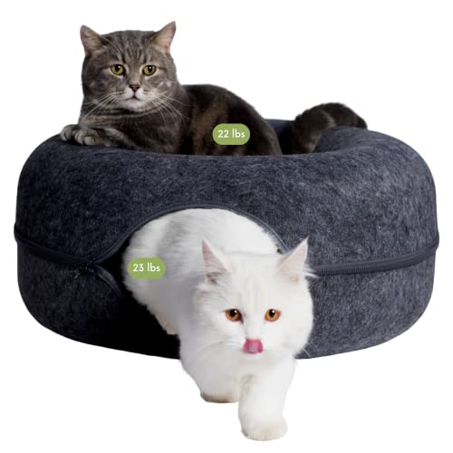 CATTASAURUS Peekaboo Cat Cave for Multiple Cats & Large Cats, for Cats Up to 30 Lbs, Cat Caves for Indoor Cats, Cat Tunnel Bed, Scratch Detachable & Washable Tunnel Cat Bed (Large, Dark Gray) - Large - Dark Gray