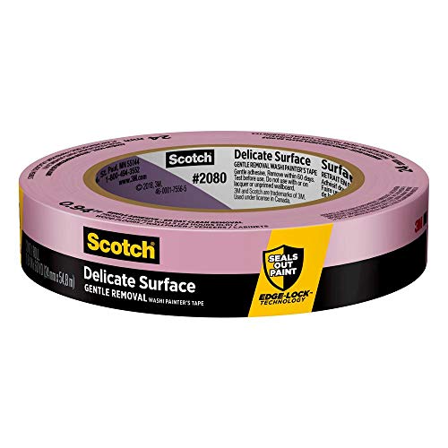 Scotch Delicate Surfaces Painters Tape, 0.94 in x 60 yd, Damage-Free Painting Prep, Protect Delicate Surfaces, UV & Sunlight Resistant, Solvent-Free Adhesive, Indoor Masking Tape, 1 Roll (2080EL-24E)