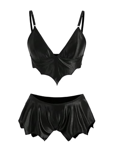 SOLY HUX Women's Lingerie Set Spaghetti Strap 2 Piece Goth Cami Bralettes and Briefs Set - Large - Pure Black