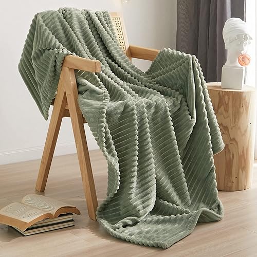 QOFLY Plaid Canape Couverture Polaire, Jete de Canape 100x150, Flanelle 1 Personne Doux et Chaude - Vert d'eau - Olivgrün - 100X150CM