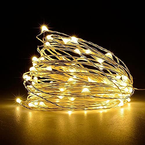 Jsdoin Guirlande lumineuse à 50 LED et à piles en fil de cuivre pour éclairage intérieur et extérieur, chambre, décoration de mariage, fête, Noël, décoration d'arbre (Blanc chaud, 1pièce 5M50Leds) - 1pièce 5M50Leds - Blanc Chaud