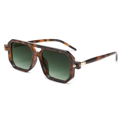 FEISEDY Vintage Square 70s Flat Aviator Sunglasses Women Men Classic Retro Stylish Frame UV400 Sunglasses B2622 - 013 Brown Tortoise Frame & Gradient Dark Green Lens - 52 Millimeters