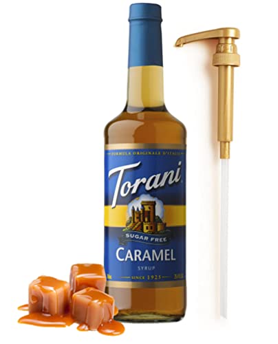 Torani Sugar Free Caramel Syrup for Coffee 25.4 Ounces Coffee Flavoring for Drinks with Fresh Finest Coffee Syrup Pump - Caramel