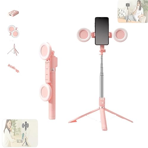 Lekxagabo Selfie Stick, 6 in 1 Wireless Bluetooth Selfie Stick,6 in 1 Bluetooth Selfie Stick Tripod with Detachable Wireless Remote, Selfie Stick Tripod with Remote &Light (Pink, Double Fill Light) - Double fill light - Pink