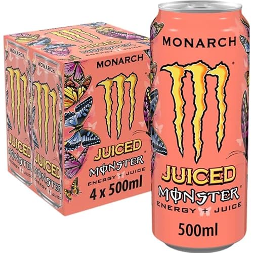 Monster Monarch Energy Drink 4 x 500 ml - PEACH AND NECTARINE - 500 ml (Pack of 4)