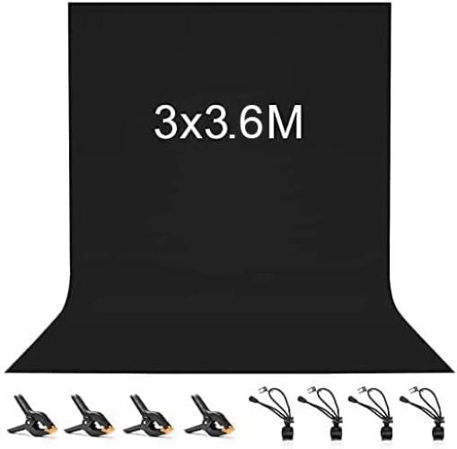 Green Backdrop 3 x 3 M / 10 x10 FT, Vevelux 100% Polyester Photography Background with 4 Spring Clamps & 4 Anti-Wrinkle Backdrop Clips Foldable Washable Green Screen for Studio Photo Video Shooting - 3 X 3.6M - BLACK