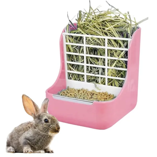 6.9 x 5.9 x 4.84inches Rabbit Hay Food Bin Feeder with Quick Locks for Pet Rabbits, Chinchillas, Guinea Pigs and Other Small Animals(Large, Pink)