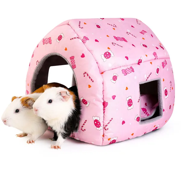 ONEJU Guinea Pig House, Guinea Pig Bed, Guinea Pig Hideout, Rabbit Bed, Bunny House, Guinea Pig House for Guinea Pig, Bunny, Chinchilla, Ferret, Rabbit and Other Small Pets - Pink Candy Pattern
