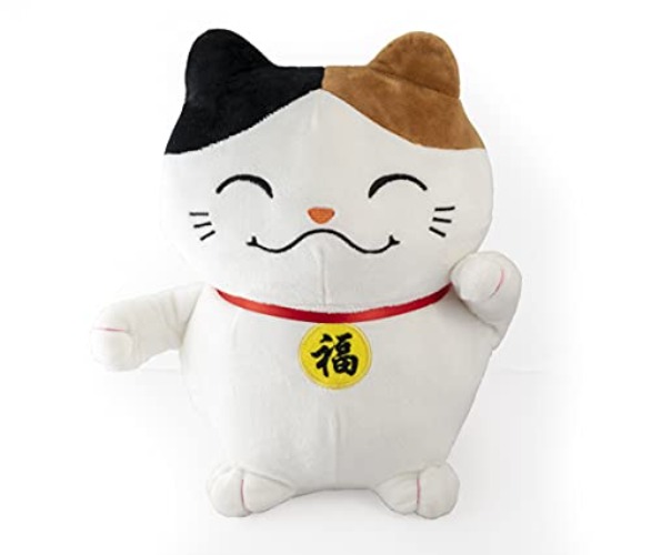 Mango Steam 11" Adorable Kawaii Lucky Cat Plush with Waving Arm - Soft and Hypoallergenic (White) - Lucky Cat - White