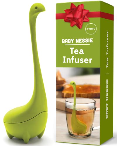 OTOTO Baby Nessie Loose Leaf Tea Strainer with Steeping Spoon - Cute Dinosaur Silicone Infuser for Loose Leaf Herbal Tea - Baby Nessie