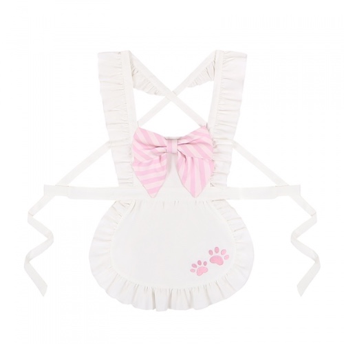 [$32.16]Claws Embroidery Off-white Bowknot Apron
