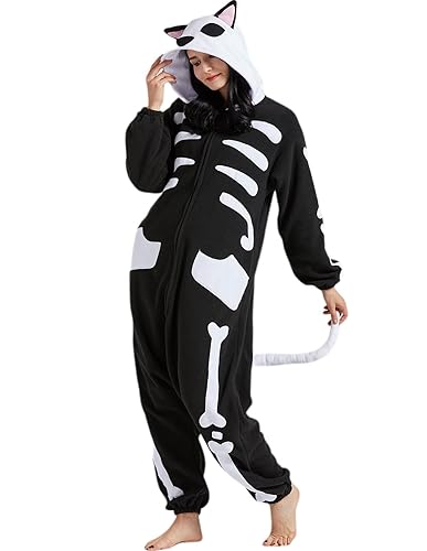 SAMGU Adult Onesie Animal Halloween Cosplay Costume One Piece Pajamas for Women and Men - X-Large - Skull Cat