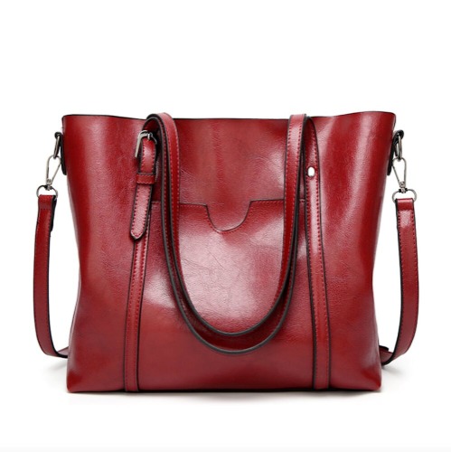 Womens Faux Leather Tote Bag - Wine