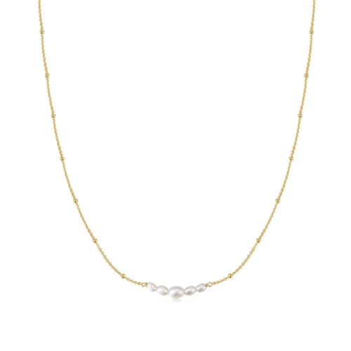 MICRO CLUSTERED PEARL & BEAD NECKLACE - 14K Gold Plated Sterling Silver