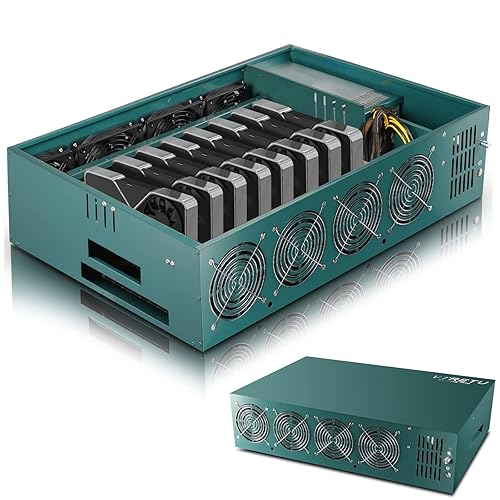 8GPU Mining Rig Complete Crypto Miner with Windows10,Including 8GPU Mining Motherboard 2000W Power Supply,CPU,SSD,4G RAM, 8 GPU Mining Case for ETC/LTC/XHV/Monero/Ravencoin(Without GPU) - green