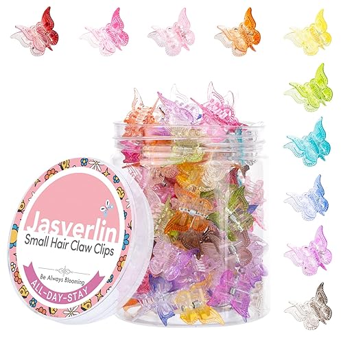 JASVERLIN Gradient Butterfly Hair Clip, Mini Plastic 90s Hair Claw Clips for Women Girls, No Crease Toddler Y2K Accessories Set 50pcs Rainbow Assorted Color - Gradient Color
