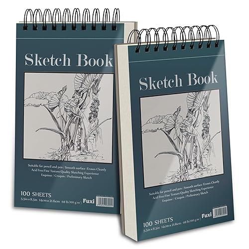 5.5" x 8.5" Sketchbook Set, Top Spiral Bound Sketch Pad, 2 Packs 100 Sheets Each (68lb/100gsm), Acid Free Art Sketch Book Artistic Drawing Painting Writing Paper for Beginners Artists - Blue - 5.5" x 8.5" (Pack of 2)