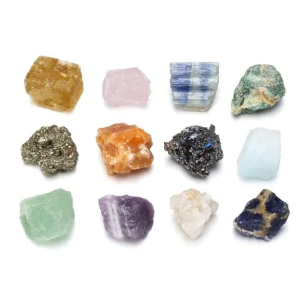 Jovivi 12pcs Mineral Rocks and Crystals Bulk Geology Science Natural Rough Raw Stones Quartz Specimens for Tumbling, Cabbing, Polishing, Wicca and Reiki Healing,0.59"-0.9"