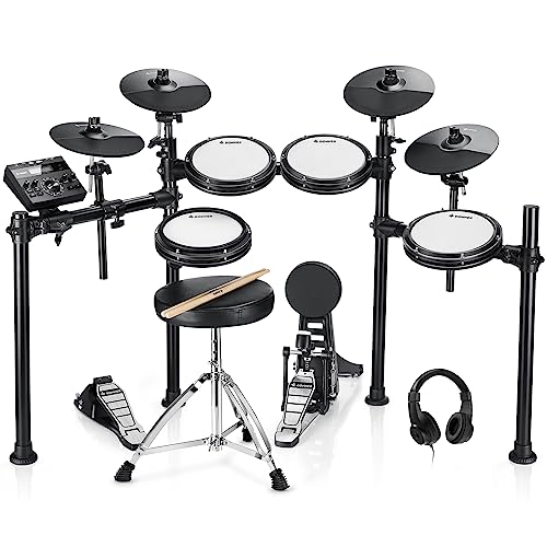 Donner DED200 E Drum Set, E Drums mit leisen Mesh Drum Pads, 2 Becken mit Choke, 31 Kits und über 450 Sounds, Thron, Kopfhörer, Sticks, USB-MIDI, Melodienunterricht (5 Pads, 4 Becken) - DED-200Pro