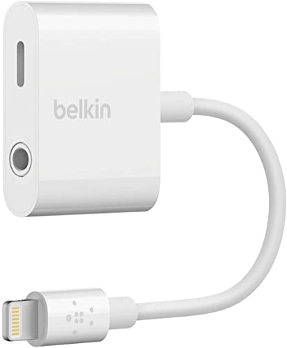 Belkin RockStar Lightning Audio Cable and Charger for iPhone 14, 13, 12, 11, 10 - White - 3.5MM Audio + Lightning Charge - Lightning Connector