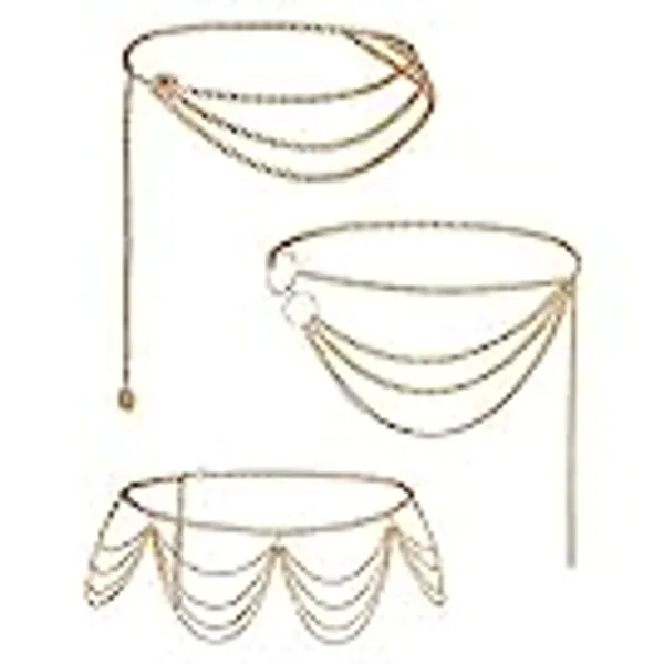 3 Pieces Belly Waist Chain Multi Layer Metal Waist Chain Body Summer Beach Chain for Women and Girls