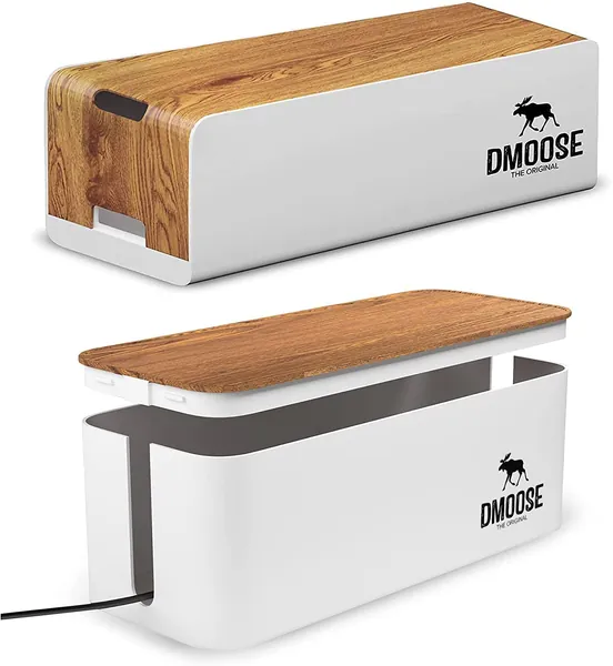 DMoose Large Cable Management Box - Cord Organizer Box to Hide Power Strips - 15.7" (L) x 6.1" (W) 5.3" (H) – Extra Large (Pack of 2 - Flat top & Curved Top) - pack of 2 - flat top & curved top