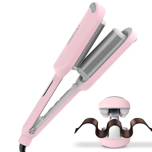 Waver Curling Iron Hair Crimper - TYMO ROVY Beach Waves Curling Wand, Ionic Deep Waver Hair Curler Tool with Ceramic 3 Barrel for Women, Dual Voltage, Anti-Scald, Easy to Use, 1.25 Inch, Pink - 1.25 Inch - Pink