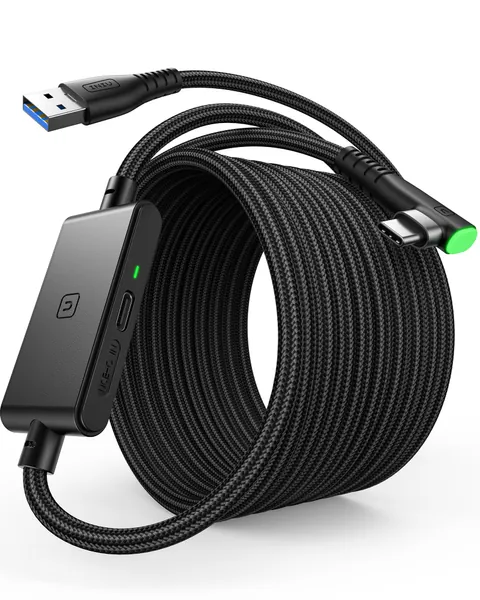 INIU Link Cable, [16FT 5m] VR Cable Compatible with Meta Oculus Quest 2 Pico Accessories and Gaming PC Steam VR, USB 3.0 5Gbps Data Transfer Type C Cable, Separate USB C Charging Port for VR Headset