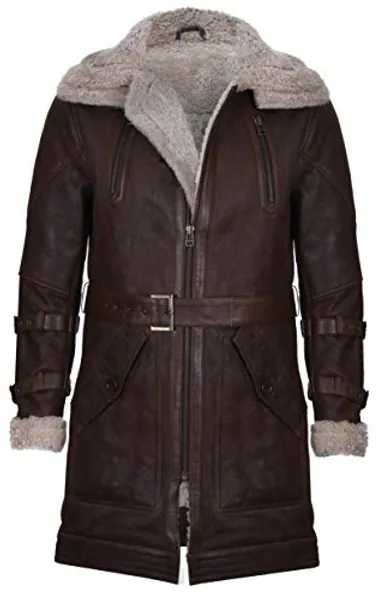 Infinity Leather Men's Long Brown Sheepskin Double Collar Coat