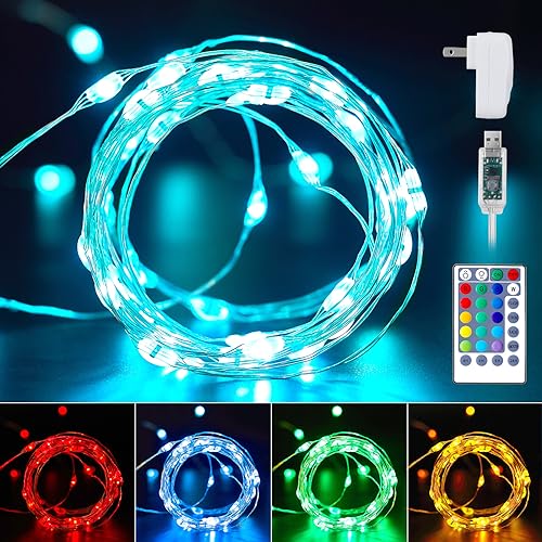 Color Changing Fairy Lights - 33 FT 100 LED USB String Lights with Remote and Adapter, Indoor Twinkle Lights Plug in, Valentines Lights for Bedroom Indoor Party Dorm Christmas Decoration, 16 Colors - 16 Colors With Plug - 33 FT