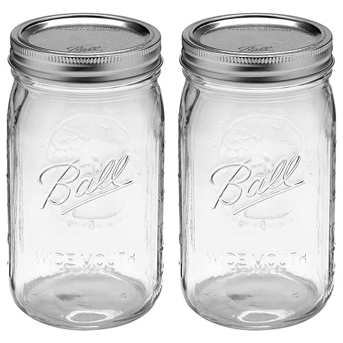 Ball Wide Mouth 32-Ounces Quart Mason Jars with Lids and Bands, (2 Jars)