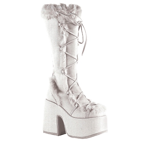 White furry knee high 5" platform gogo dancer boots