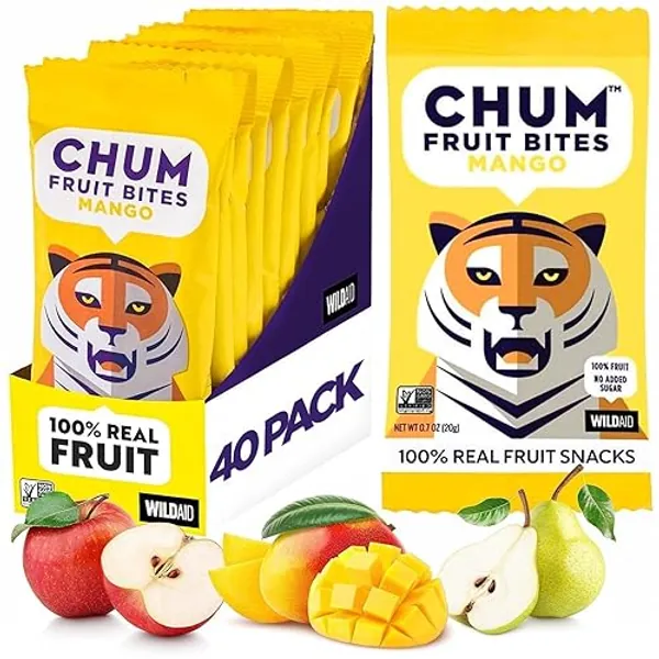 Chum Fruit Bites 100% Real Fruit Snacks | Mango, 40 Pack | Non-GMO, No Added Sugar or Preservatives | Top 12 Allergen and School Friendly, Nut-Free, Gluten-Free, Vegan, Kosher, Paleo - Mango - 0.7 Ounce (Pack of 40)