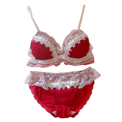 Delicate Chiffon Princess Lingerie Set - Red Doily / M