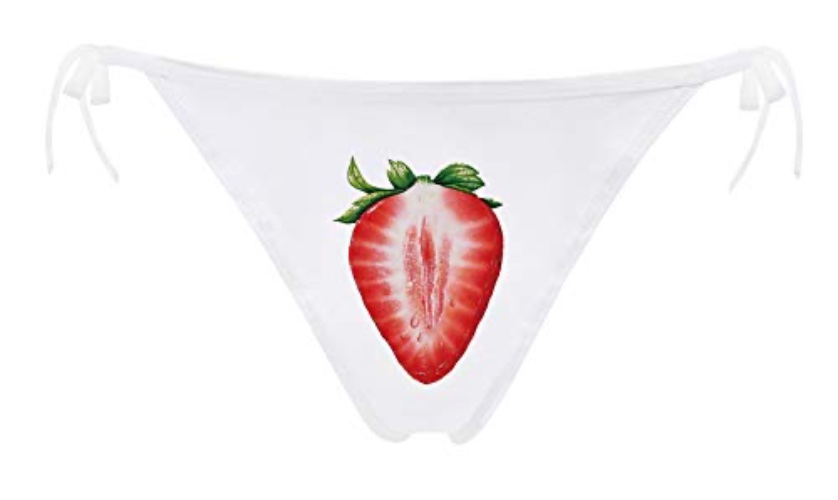 JINKAIJIA Women's Flirty Sexy Funny 3D Printed Low-waisted Tie string High elasticity Underpants Single Party Gifts Briefs - One Size - Strawberry