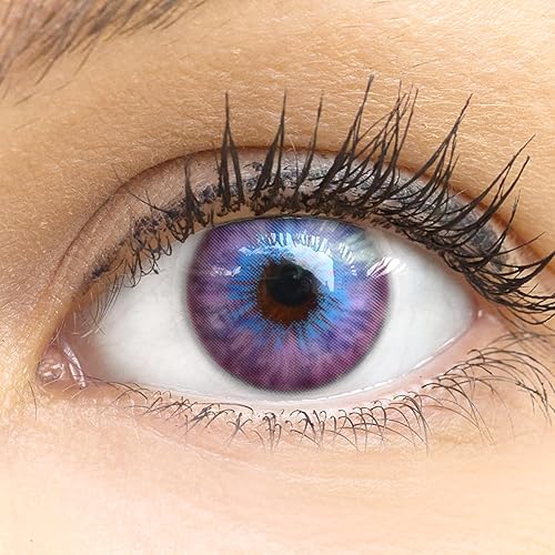 Kontaktlinsen farbig 'Madrid Violet' ohne Stärke farbige violette Monatslinsen weiche Linsen soft Hydrogel 2 Stück Farblinsen + Linsenbehälter 0.0 Dioptrien natürliche Farben Serie