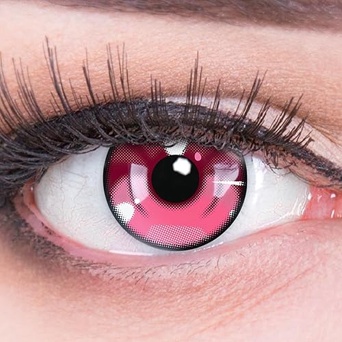 Meralens farbige Kontaktlinsen Anime Arc 3 Pink crazy fun pinke Jahreslinsen 1 Paar ohne Stärke mit gratis Linsenbehälter – Top Qualität für Fasching, Karneval, Halloween, Cosplay